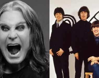 Montagem com Ozzy Osbourne e os Beatles, mostrando a influência da banda inglesa no ícone do heavy metal.