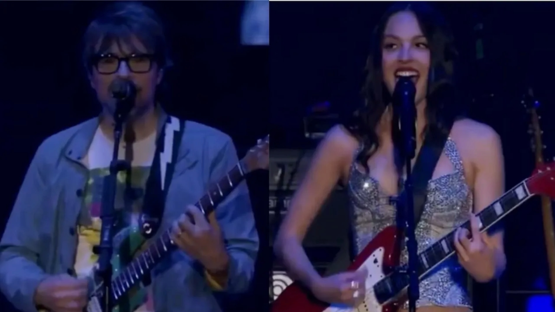Olivia Rodrigo e Rivers Cuomo, do Weezer, tocando juntos no palco do Lollapalooza 2025 em Chicago.