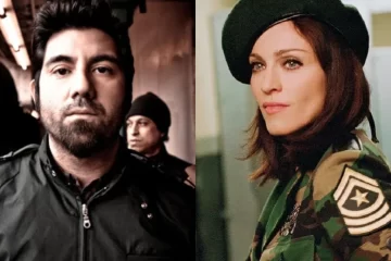 Madonna e Chino Moreno, vocalista do Deftones, simbolizando a conexão entre a cantora pop e a banda de metal alternativo nos anos 90.