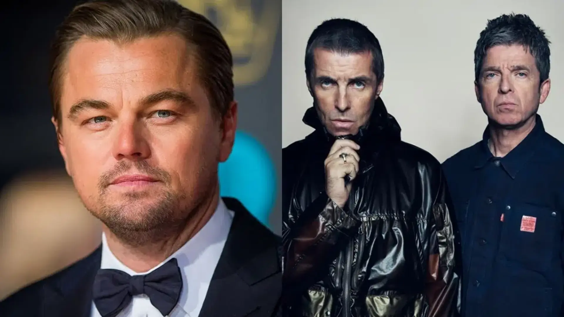 Leonardo DiCaprio ao lado de Liam Gallagher e Noel Gallagher, do Oasis.