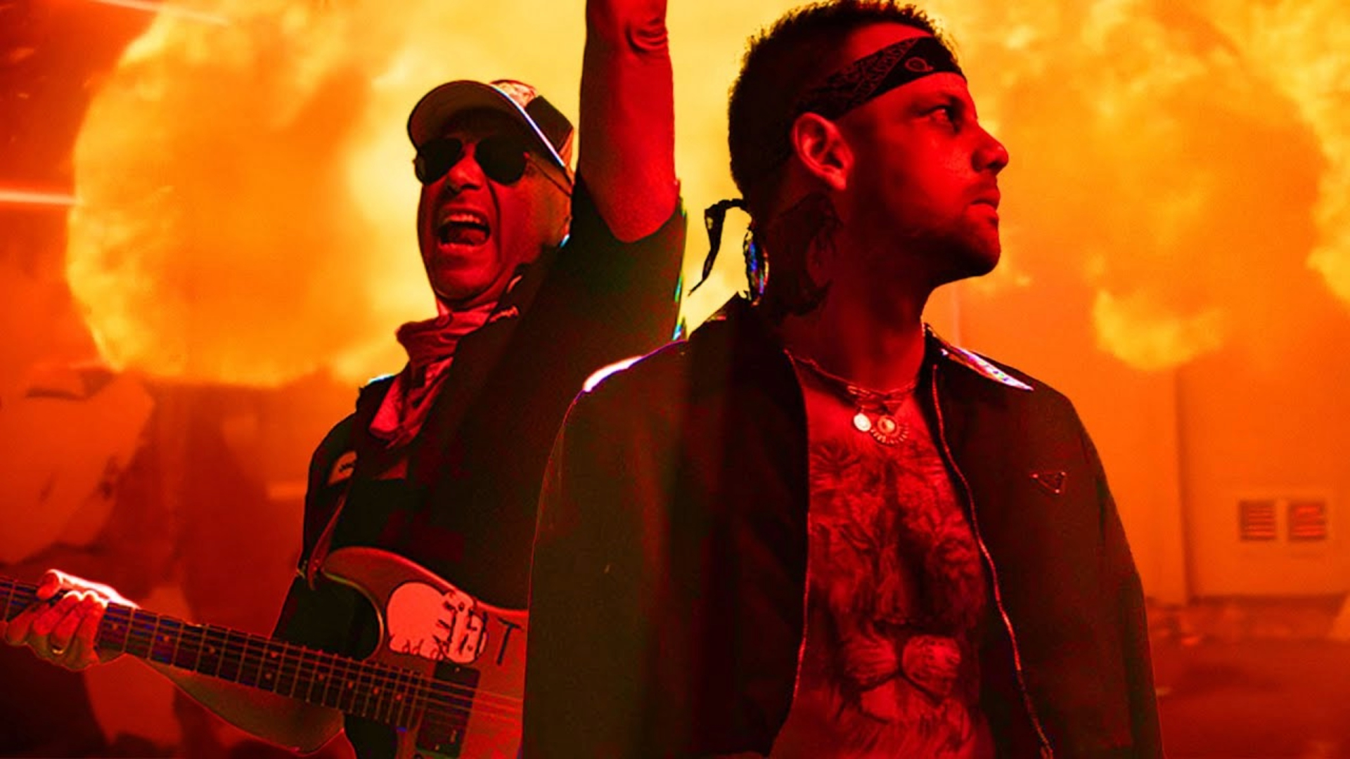 Tom Morello e Caleb Shomo em cena intensa no clipe de “Everything Burns”, colaboração ligada ao jogo Final Fantasy XIV