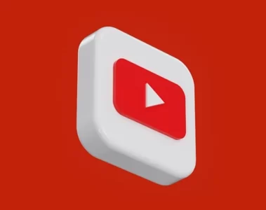 Logo 3D do YouTube sobre fundo vermelho, usado para ilustrar o ranking das músicas mais ouvidas no YouTube em 2025.