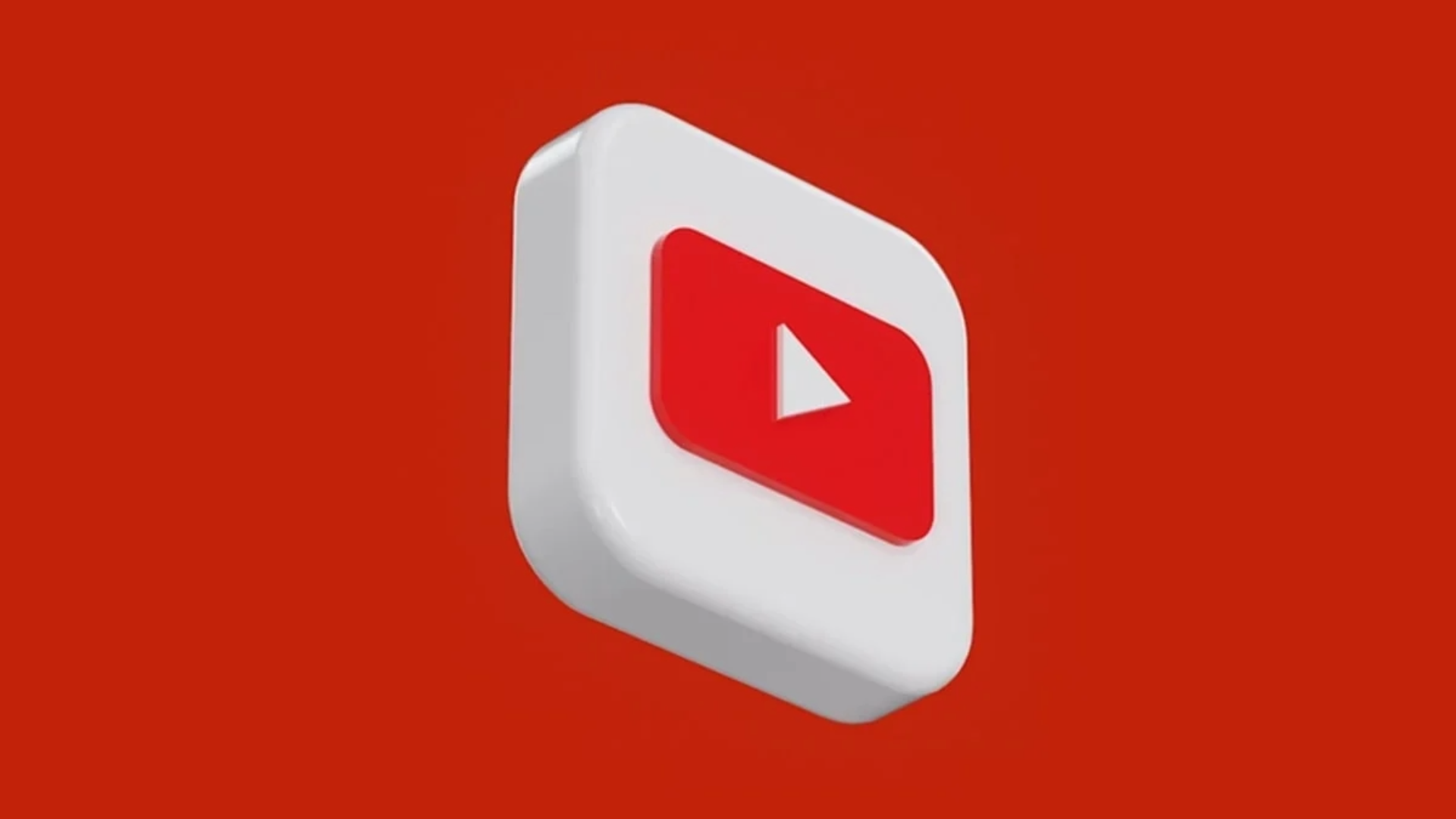 Logo 3D do YouTube sobre fundo vermelho, usado para ilustrar o ranking das músicas mais ouvidas no YouTube em 2025.