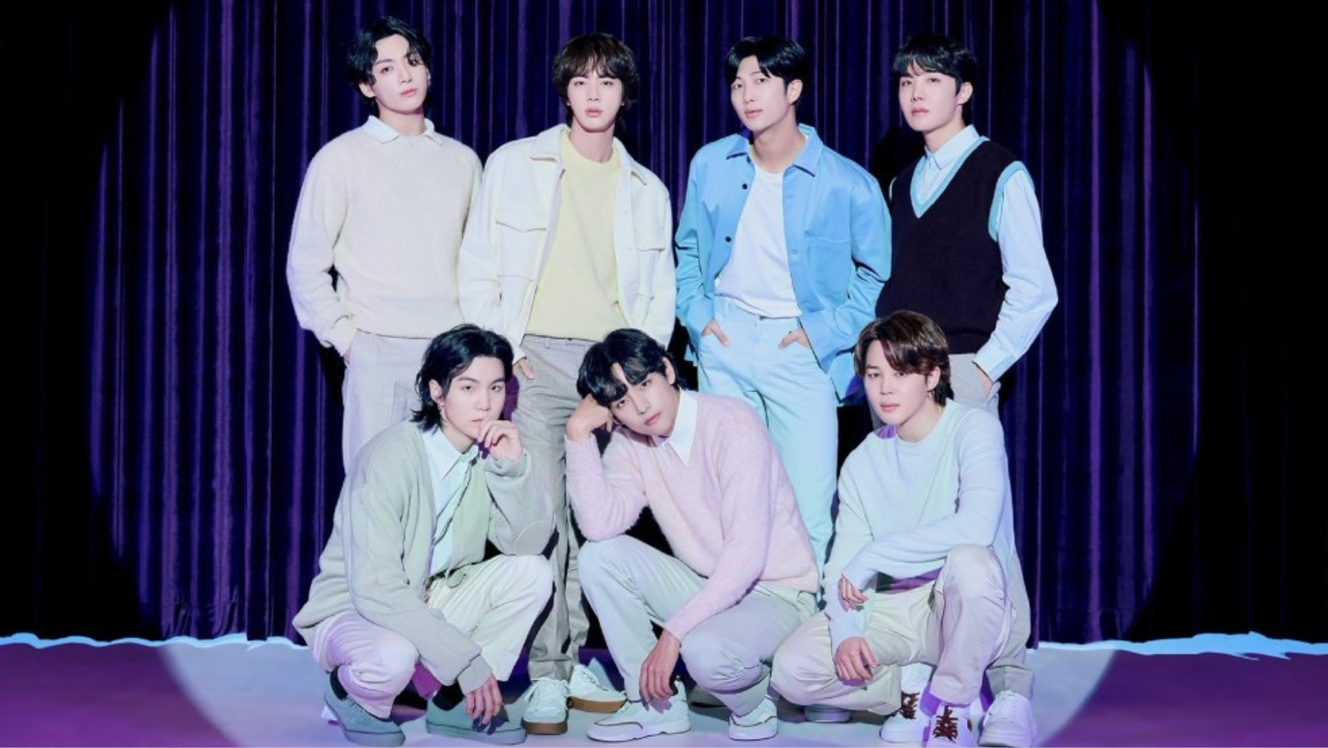 BTS, grupo de k-pop da BIGHIT MUSIC, em foto promocional oficial antes da turnê mundial de 2026