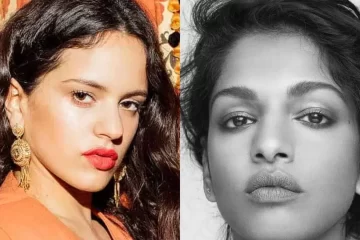 Rosalía e M.I.A. em montagem de fotos relacionada à polêmica sobre o álbum Lux