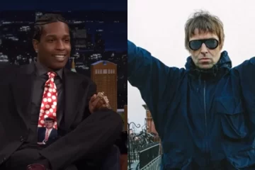 A$AP Rocky durante entrevista no The Tonight Show e Liam Gallagher em foto promocional solo.