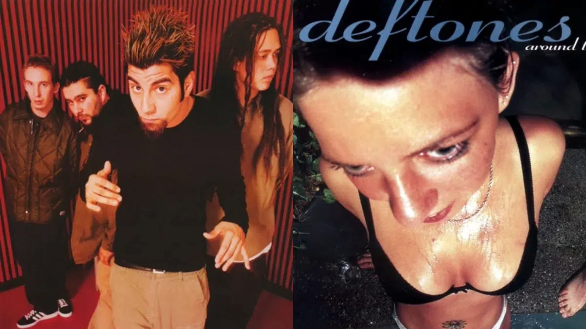 Capa do álbum Around the Fur, do Deftones, lançado em 1997, com a imagem de Lisa M. Hughes à beira de uma jacuzzi