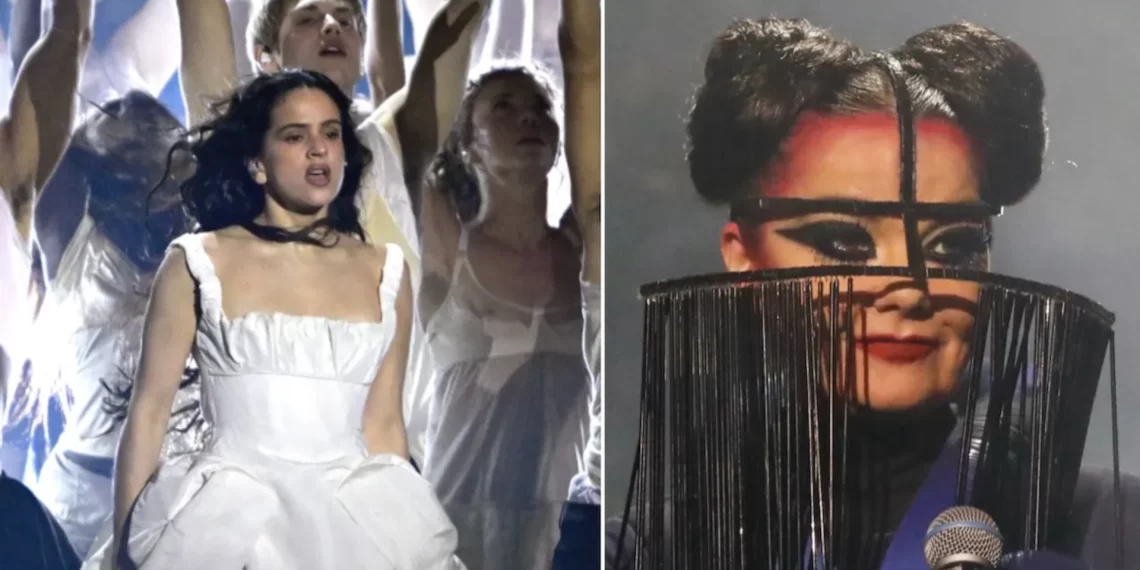 Rosalía e Björk durante performance de “Berghain” no BRIT Awards 2026