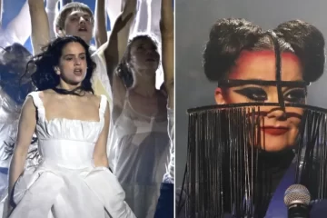 Rosalía e Björk durante performance de “Berghain” no BRIT Awards 2026