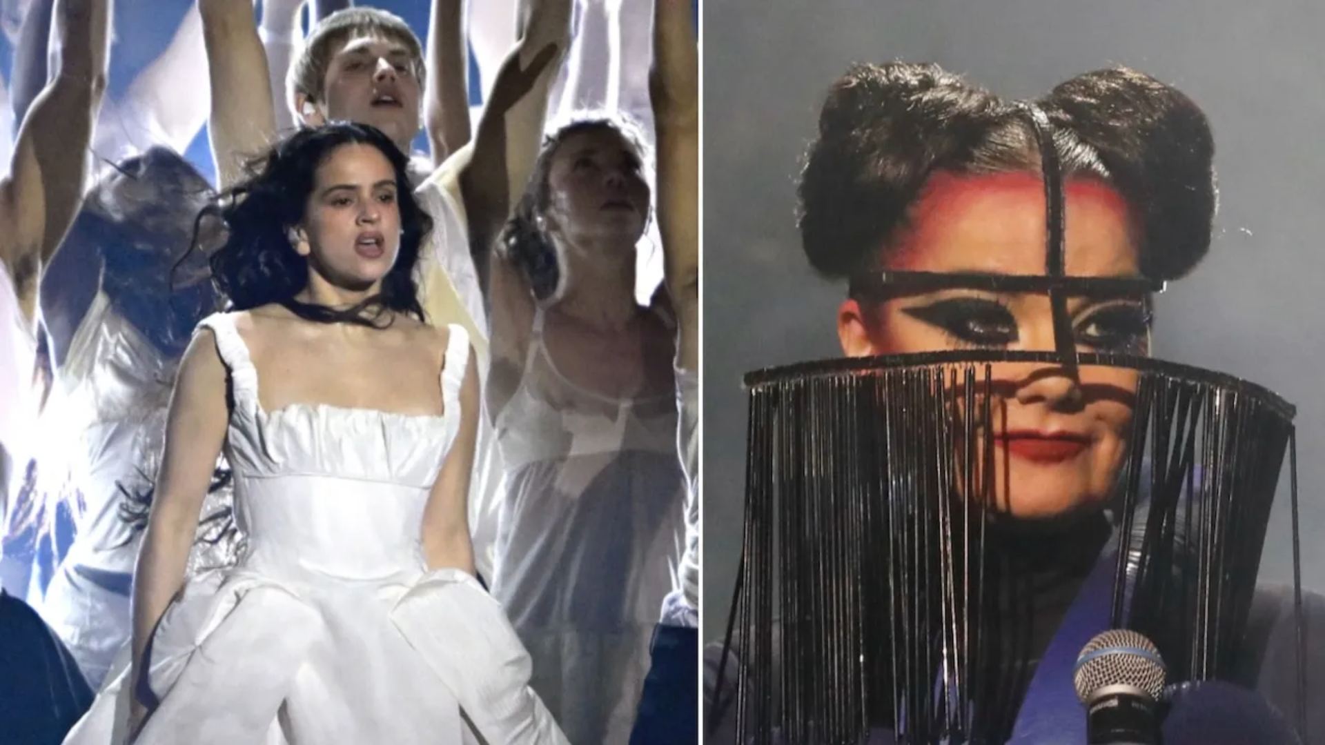 Rosalía e Björk durante performance de “Berghain” no BRIT Awards 2026