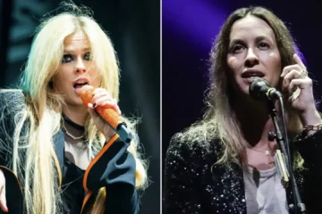 Avril Lavigne e Alanis Morissette em imagens de shows, artistas ligadas pela música Ironic