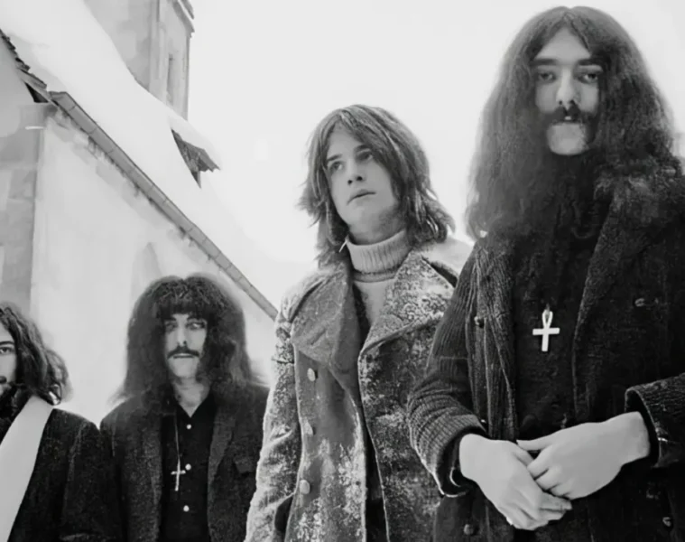 Formação original do Black Sabbath em foto clássica em preto e branco