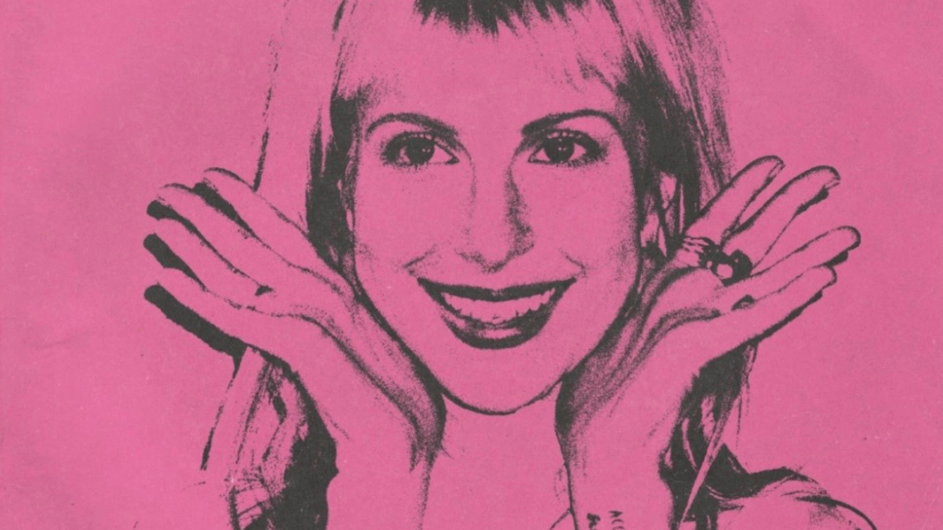 Ilustração em tom rosa de Hayley Williams com as mãos no rosto, arte visual do álbum Ego Death at a Bachelorette Party