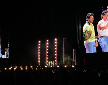 Jonas Brothers durante show em São Paulo na turnê de 20 anos de carreira