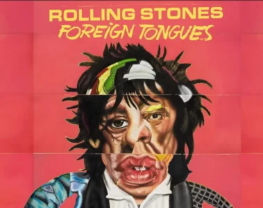 Capa do álbum Foreign Tongues dos Rolling Stones com arte estilizada do rosto de Mick Jagger
