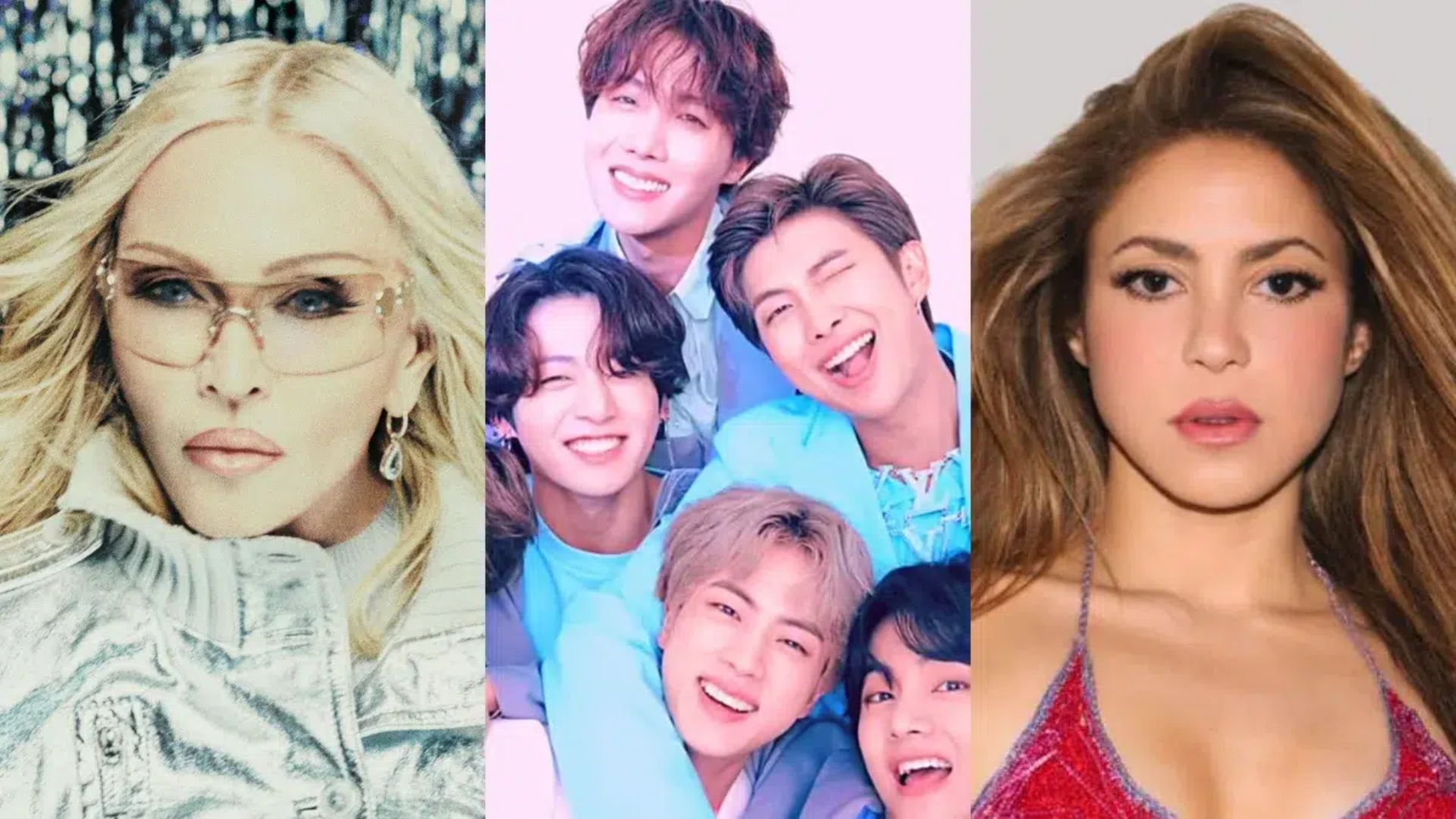 Montagem com Madonna, BTS e Shakira, atrações confirmadas no show da final da Copa do Mundo de 2026