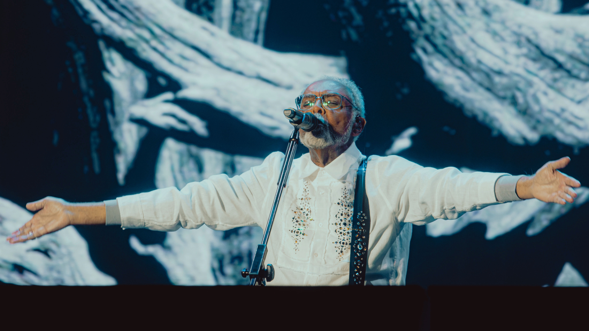 Gilberto Gil se apresenta no Palco Mundo durante o Rock in Rio 2026.
